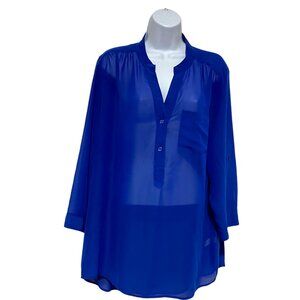 Women's Plus Size XXL Blue Pullover Top Button V-Neck Designed By-Maurices